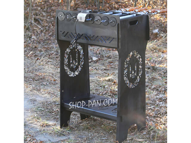 Мангал розбірний високий із вбудованою шашличницею і мотором на 8 шампурів - Фото 1