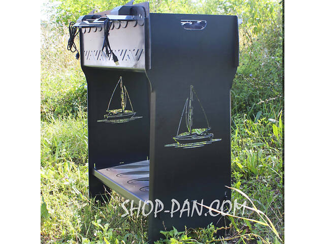 Мангал розбірний високий із вбудованою шашличницею і мотором на 8 шампурів - Фото 2