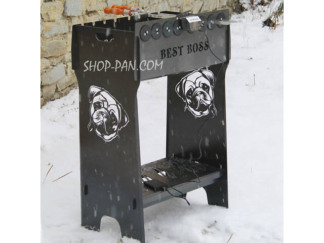 Мангал розбірний високий із вбудованою шашличницею і мотором на 8 шампурів — Best Boss - Фото 2