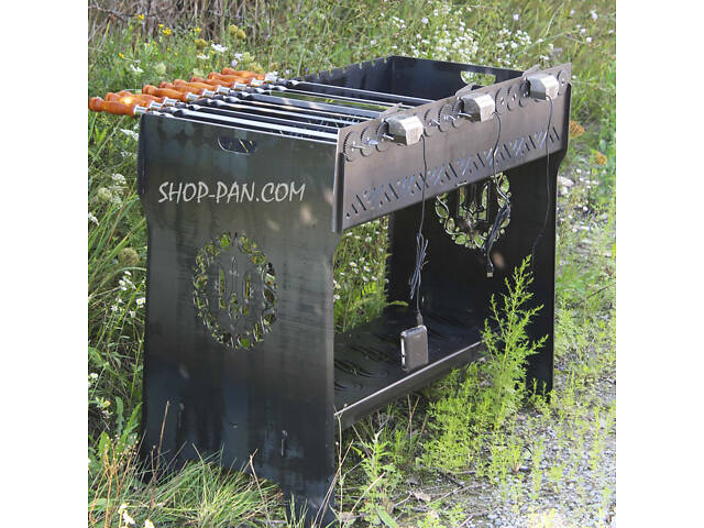 Мангал розбірний високий із вбудованою шашличницею і мотором на 16 шампурів - Фото 1