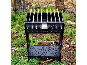 Мангал розбірний високий преміум з автоматичною шашличницею 8 шампурів