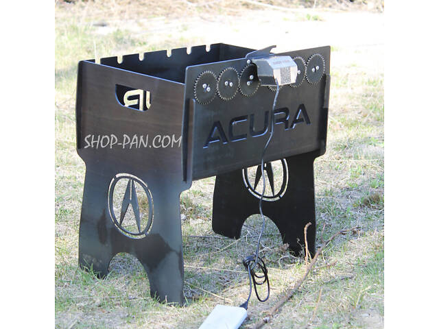 Мангал із вбудованою шашличницею та мотором на 6 шампурів із гравіюванням — BMW - Фото 2