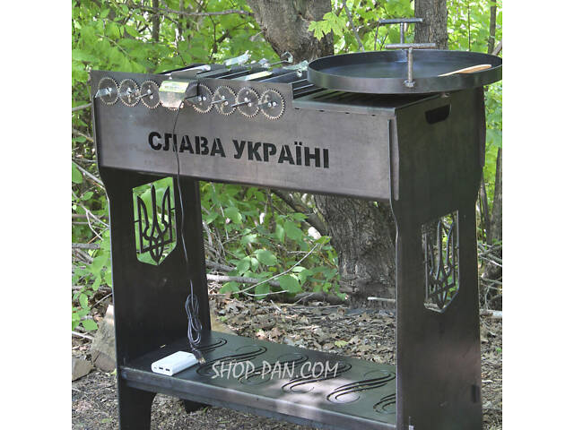 Мангальний комплекс: Мангал розбірний високий із вбудованою шашличницею на 8 шт + Сковорода 40 см із кришкою - Фото 1