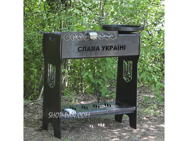 Мангальний комплекс: Мангал розбірний високий із вбудованою шашличницею на 8 шт + Сковорода 40 см із кришкою - Фото 4