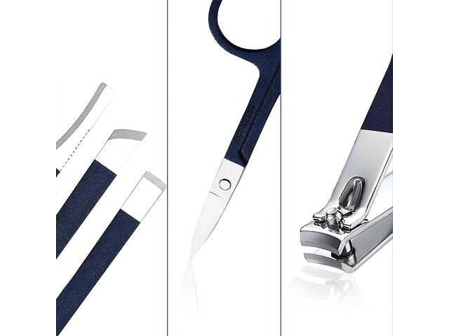 Манікюрно-педикюрний набір RESTEQ з інструментами для догляду за обличчям — 18 предметів у стильному синьому футлярі - Фото 2