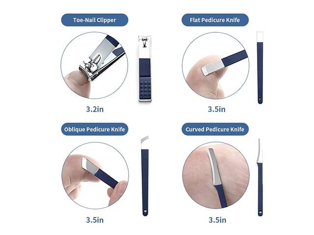 Манікюрно-педикюрний набір RESTEQ з інструментами для догляду за обличчям — 18 предметів у стильному синьому футлярі - Фото 4