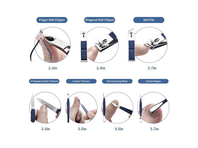 Манікюрно-педикюрний набір RESTEQ з інструментами для догляду за обличчям — 18 предметів у стильному синьому футлярі - Фото 5