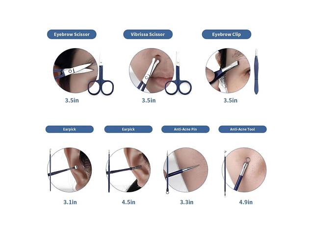 Манікюрно-педикюрний набір RESTEQ з інструментами для догляду за обличчям — 18 предметів у стильному синьому футлярі - Фото 6