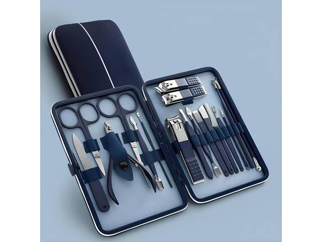 Манікюрно-педикюрний набір RESTEQ з інструментами для догляду за обличчям — 18 предметів у стильному синьому футлярі - Фото 9