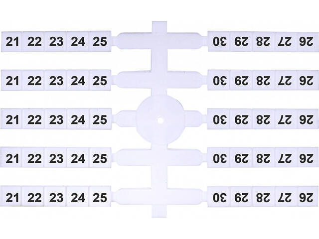 Маркувальна табличка з нумерацією №21-30 для гвинтових клем VS, PA пластик біла (200шт.) [3901756] EO3 ETI - Фото 1
