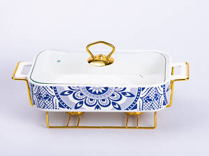 Мармит керамический со стеклянной крышкой 32х17х15 см на металлической подставке 1.5 л SA1107-M