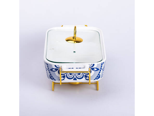 Мармит керамический со стеклянной крышкой 32х17х15 см на металлической подставке 1.5 л SA1107-M - Фото 4