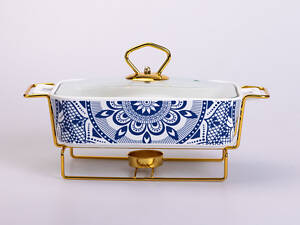 Мармит керамический со стеклянной крышкой 38х18.5х15.5 см на металлической подставке 1 л SA1107-S