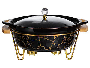 Марміт порцеляновий настільний круглий 2 (л) з підігрівом Чорний мармур LC-718