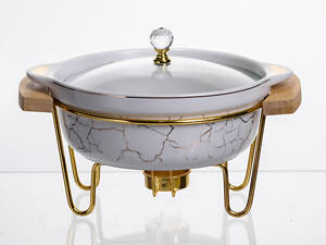 Марміт порцеляновий настільний круглий 800 (мл) з підігрівом Білий мармур LC-710