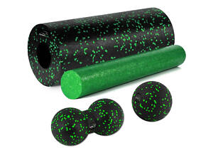 Масажний набір PowerPlay PP_4015 EPP Foam Roller Set 4in1 (2-ва роли + 2-ва м'ячі) Чорно-зелений