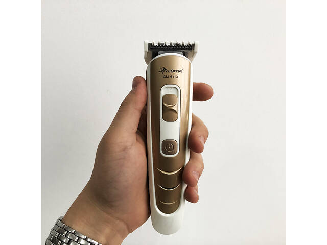 Машинка для стрижки волосся Gemei GM-6113 акумуляторна, чоловіча машинка для гоління. Колір: золотий - Фото 4