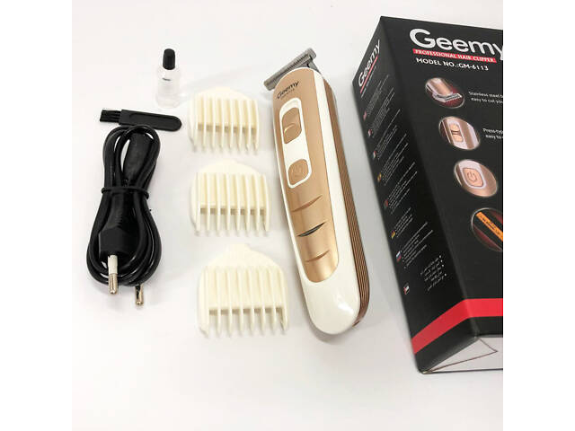 Машинка для стрижки волосся Gemei GM-6113 акумуляторна, чоловіча машинка для гоління. Колір: золотий - Фото 14