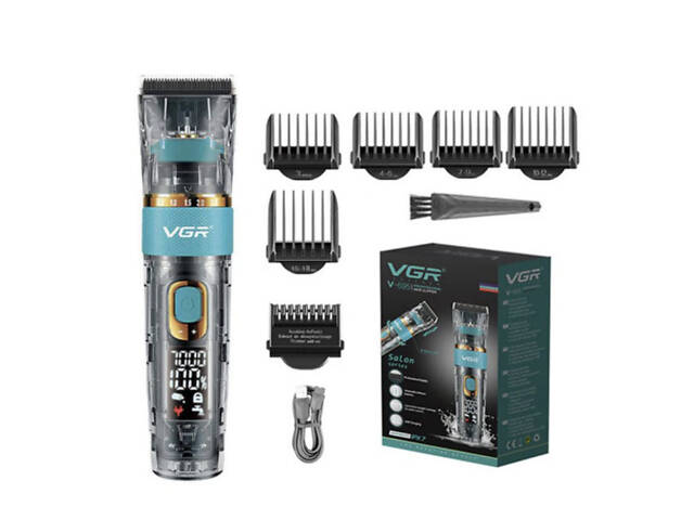 Машинка для стрижки волосся і бороди VGR V-695 з LED дисплеєм IPX7 вологозахист, Окантувальна машинка - Фото 5