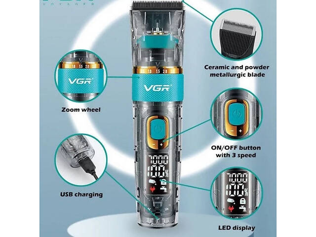 Машинка для стрижки волосся і бороди VGR V-695 з LED дисплеєм IPX7 вологозахист, Окантувальна машинка - Фото 11