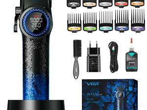 Машинка для стрижки VGR V-001 Blue (10 насадок) 4600 mAh LED дисплей