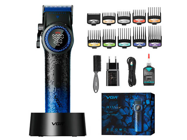 Машинка для стрижки VGR V-001 Blue (10 насадок) 4600 mAh LED дисплей - Фото 1