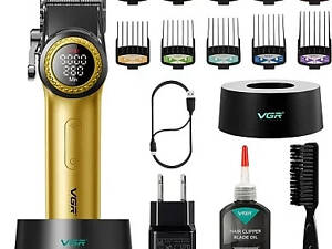 Машинка для стрижки VGR V-001 GGB (10 насадок) 4600 mAh LED дисплей Золотистий