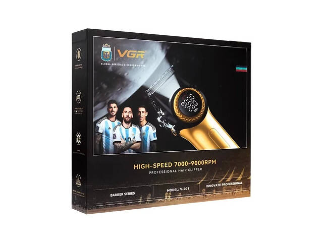 Машинка для стрижки VGR V-001 GGB (10 насадок) 4600 mAh LED дисплей Золотистий - Фото 2