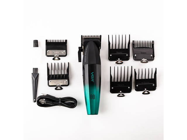 Машинка для стрижки волосся акумуляторна Professional Turbo з різними насадками VGR V-003. Колір: зелений - Фото 2