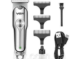 Машинка для стрижки волос аккумуляторная VGR триммер для бороды и усов, окантовочная машинка