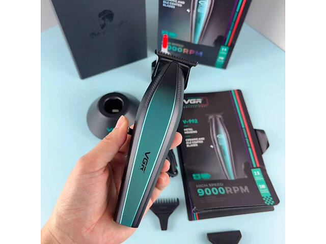 Машинка для стрижки волосся з потужним мотором XPRO VGR V-992 GREEN з насадками 1-2-3 мм - Фото 3