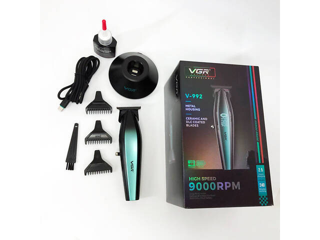 Машинка для стрижки волосся з потужним мотором XPRO VGR V-992 GREEN з насадками 1-2-3 мм - Фото 19