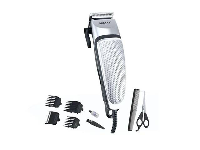 Машинка для стрижки волос Sokany SK-4643 электрическая универсальная 4 насадки Серебристая - Фото 1