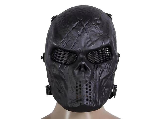 Маска для страйкбола череп RESTEQ, черная, универсальный размер, пейнтбол, спорт, экстрим - Фото 1