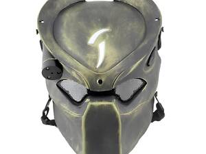 Маска Хищник RESTEQ бронзовая для страйкбола и пейнтбола — с инфракрасным лазером и LED-подсветкой