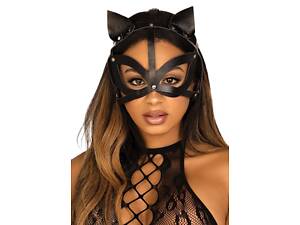 Маска кошечки Leg Avenue Vegan leather studded catmask Black