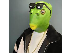 Маска рыбы RESTEQ — резиновая маска Человека-Рыбы с отверстием для рта, зеленая, универсальный размер