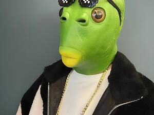 Маска риби RESTEQ - гумова маска Людини-Риби з отвором для рота, зелена, універсальний розмір