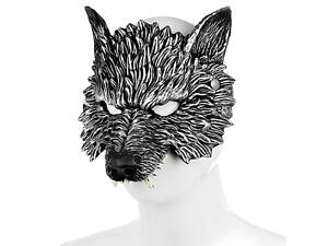 Маска вовка RESTEQ чорного кольору — реалістичний аксесуар із поліуретанової піни для костюмів, свят та фотосесій