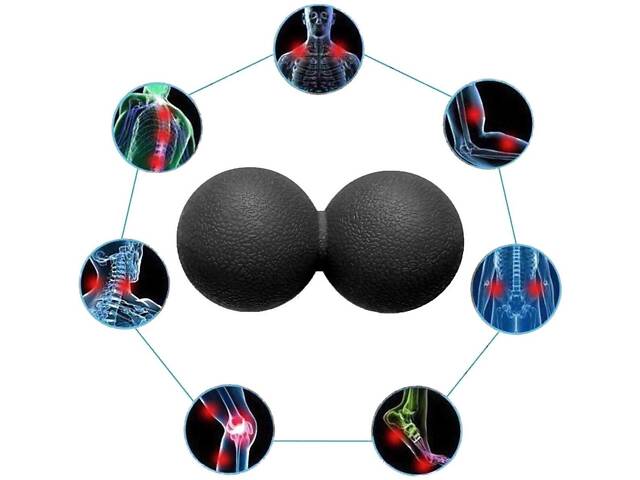 Масажний м'ячик EasyFit TPR подвійний 12х6 см чорний - Фото 1