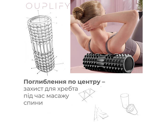 Масажний ролик (роллер) PowerPlay 4405 EVA Massage Roller Чорний (33x12см.) - Фото 3