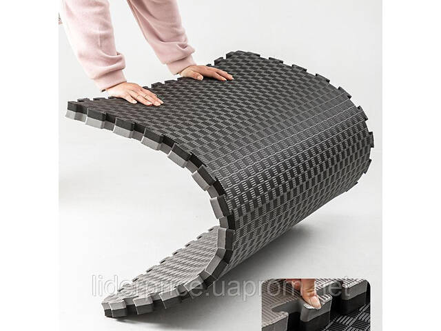 Мат-татамі (Мат-пазл ластівчин хвіст) WCG EVA 100х100х3 cm Синьо-жовтий, Оригінал! черно-серый - Фото 1