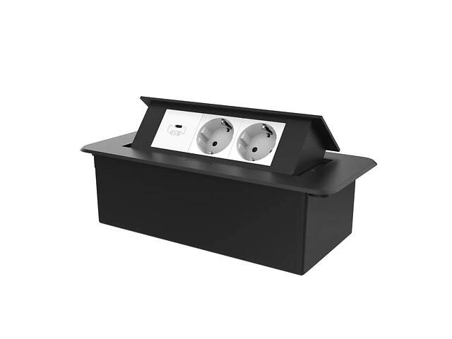 Меблева розетка з плавним відкриттям, USB Type-C Power Delivery 45W Livolo білий в чорному (VL-SHS013-TC-UC45W-6WP-B) - Фото 1