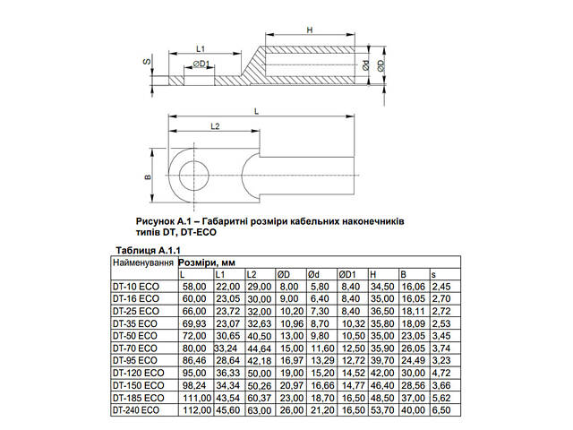 Мідний кабельний наконечник 50кв.мм. M10 гільза: 35мм (1шт.) [LUG-DT-050-ECO] DT-50 ECO UEC - Фото 2