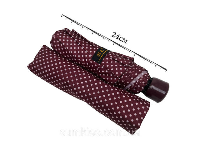 Механический компактный зонт в горошек от фирмы SL, бордовый, 035013-2 - Фото NaN