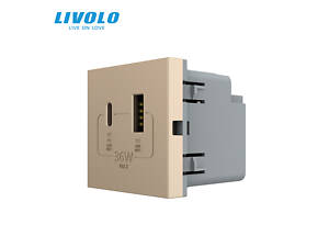 Механізм розетка USB-A та USB-C з Power Delivery 36W Livolo золотий (VL-FCUA18W.UC18W-2AP)