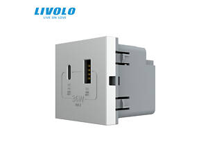 Механізм розетка USB-A та USB-C з Power Delivery 36W Livolo сірий (VL-FCUA18W.UC18W-2IP)
