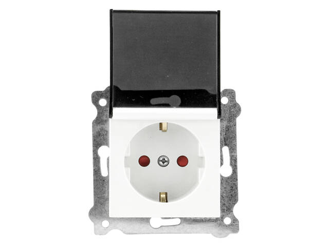 Механізм розетки з заз. з кришкою та шторками білий KARELL - Фото 1