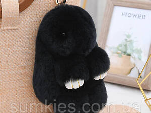 Хутряний кролик брелок на сумку рюкзак, м'яка іграшка заєць Чорний