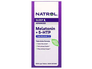 Мелатонин + 5 НТР, Melatonin + 5-HTP, Natrol, улучшенный сон, 60 таблеток